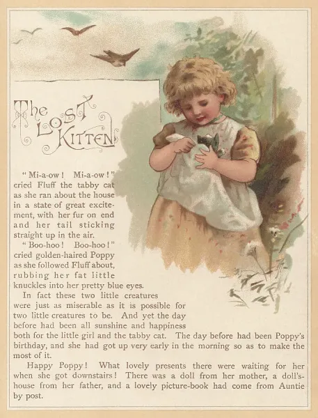 Helen Jackson Print: Cuddling a Young Kitten, circa Art