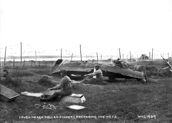 Framed Print : Lough Neagh Pollan Fishers Preparing the Nets Framed Print : Lough Neagh Pollan Fishers Preparing the Nets