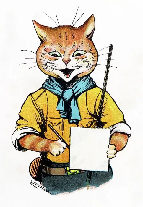 Framed Print : Louis Wain Cat Scout drawing