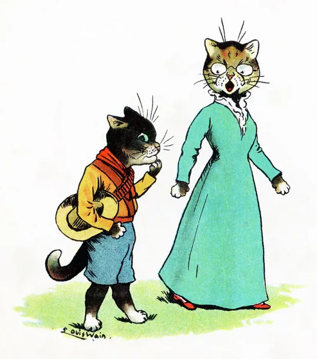 Framed Print : Louis Wain Cat Scout and his Mummy Puss Framed Print : Louis Wain Cat Scout and his Mummy Puss