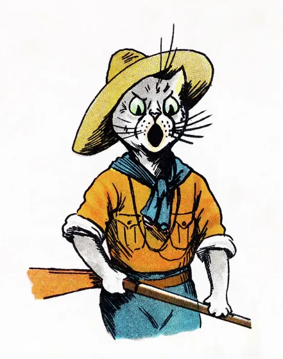 Framed Print : Louis Wain Cat Scout with his rifle Framed Print : Louis Wain Cat Scout with his rifle