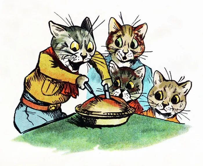 Framed Print : Louis Wain Cat Scoutmaster cutting the mouse pie Framed Print : Louis Wain Cat Scoutmaster cutting the mouse pie