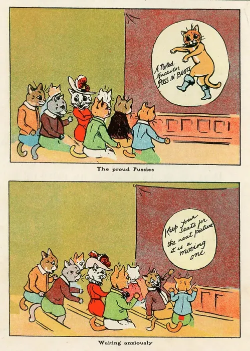 Framed Print : Louis Wain - comical cats watching a lantern slide show Framed Print : Louis Wain - comical cats watching a lantern slide show