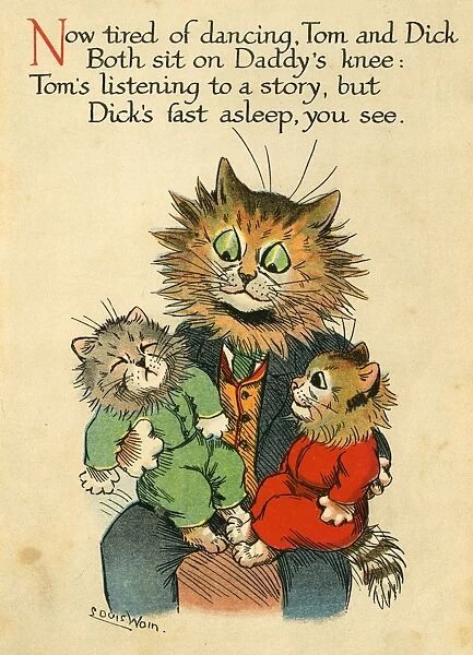 Louis Wain, Daddy Cat - kittens on Daddys knee