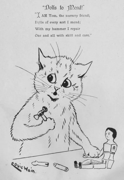 Framed Print : Louis Wain - Dolls to mend Framed Print : Louis Wain - Dolls to mend