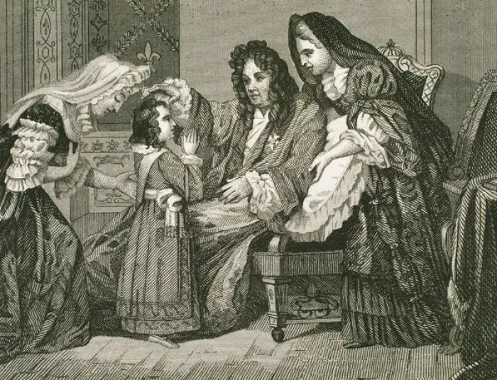 Framed Print : Louis XIV (1638-1715), King of France, with his grandson. En Framed Print : Louis XIV (1638-1715), King of France, with his grandson. En