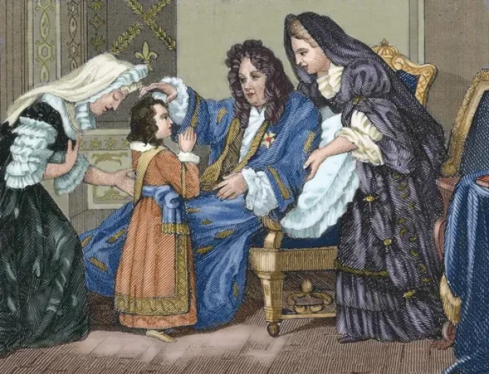 Framed Print : Louis XIV (1638-1715), King of France, with his grandson. En Framed Print : Louis XIV (1638-1715), King of France, with his grandson. En