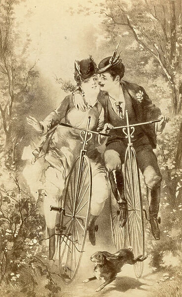 Lovers on Penny Farthing Bicycles 1870