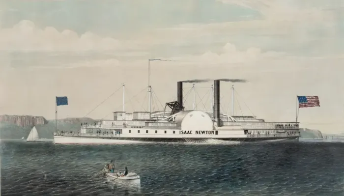 Framed Print : The low pressure steamboat Isaac Newton: passing the palisad Framed Print : The low pressure steamboat Isaac Newton: passing the palisad