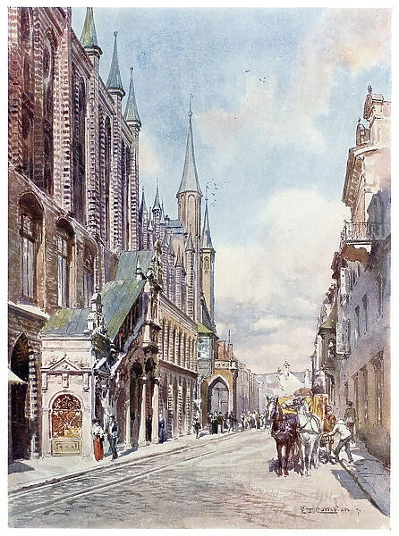 Lubeck: street scene, with town hall Date: 1912