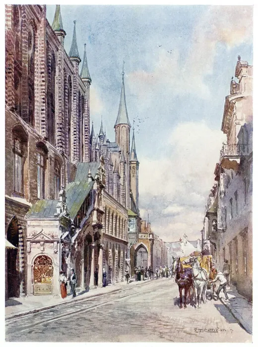 Framed Print : Lubeck: street scene, with town hall Date: 1912 Framed Print : Lubeck: street scene, with town hall Date: 1912