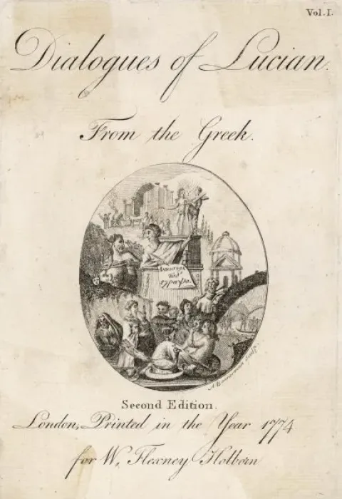 Framed Print : LUCIAN Frontispiece to a 1774 translation of Lucians writings from the Greek Framed Print : LUCIAN Frontispiece to a 1774 translation of Lucians writings from the Greek