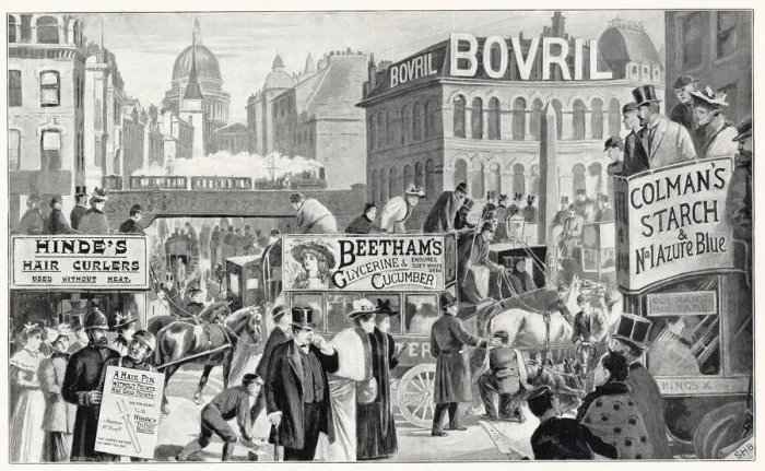 Framed Print : Ludgate Circus, with advertising on sides of public transport and buildings Framed Print : Ludgate Circus, with advertising on sides of public transport and buildings