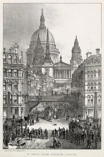 Ludgate Circus viaduct, St Pauls Cathedral appearing behind the buildings