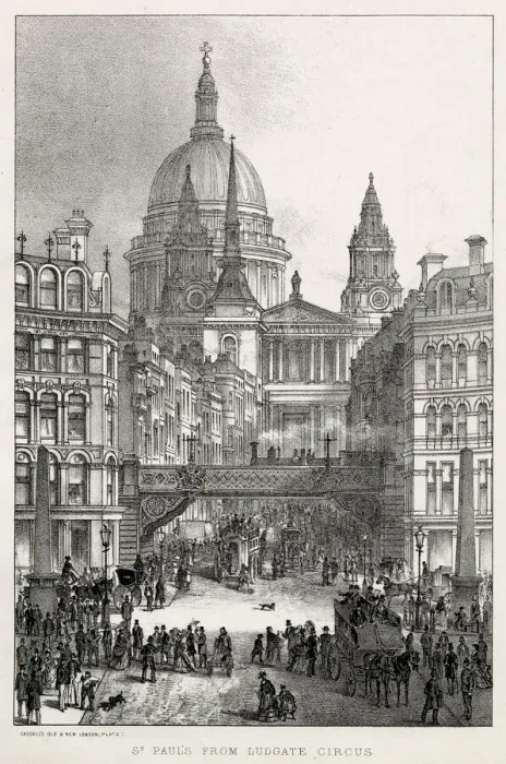 Framed Print : Ludgate Circus viaduct, St Pauls Cathedral appearing behind the buildings Framed Print : Ludgate Circus viaduct, St Pauls Cathedral appearing behind the buildings