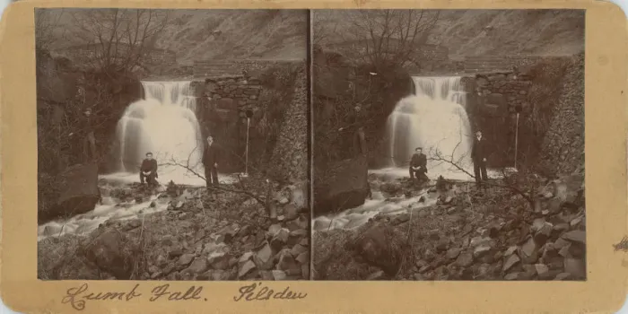 Framed Print : Lumbs Bridge and Falls (Original bridge, washed away 1901) Framed Print : Lumbs Bridge and Falls (Original bridge, washed away 1901)