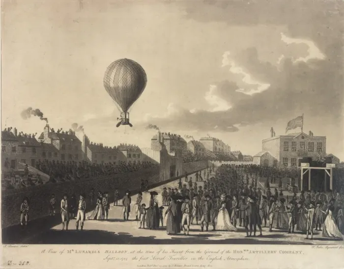 Framed Print : Lunardis balloon ascent from Artillery Ground Framed Print : Lunardis balloon ascent from Artillery Ground