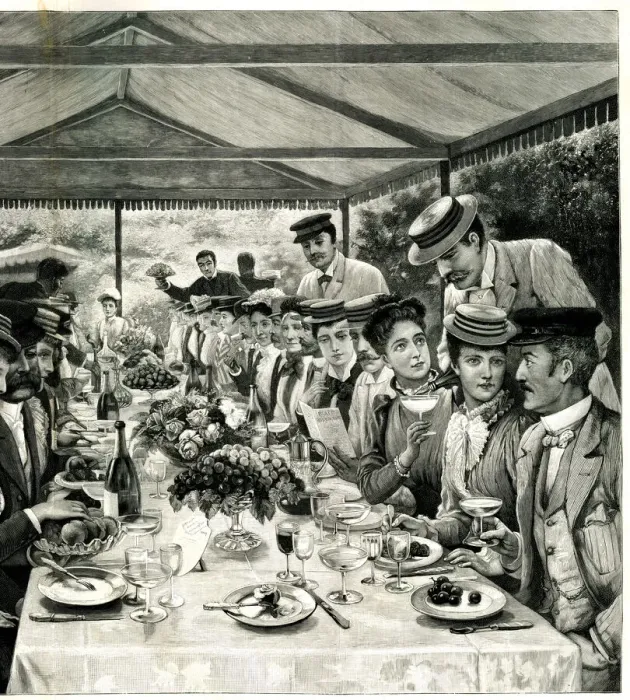 Framed Print : A Luncheon Party on a Houseboat at Henley-on-Thames Framed Print : A Luncheon Party on a Houseboat at Henley-on-Thames