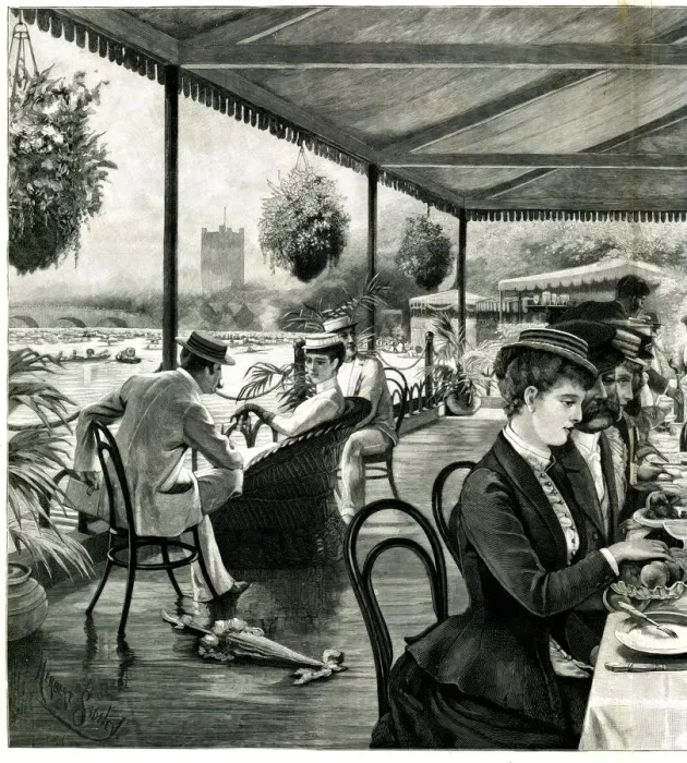 Framed Print : A Luncheon Party on a Houseboat at Henley-on-Thames Framed Print : A Luncheon Party on a Houseboat at Henley-on-Thames