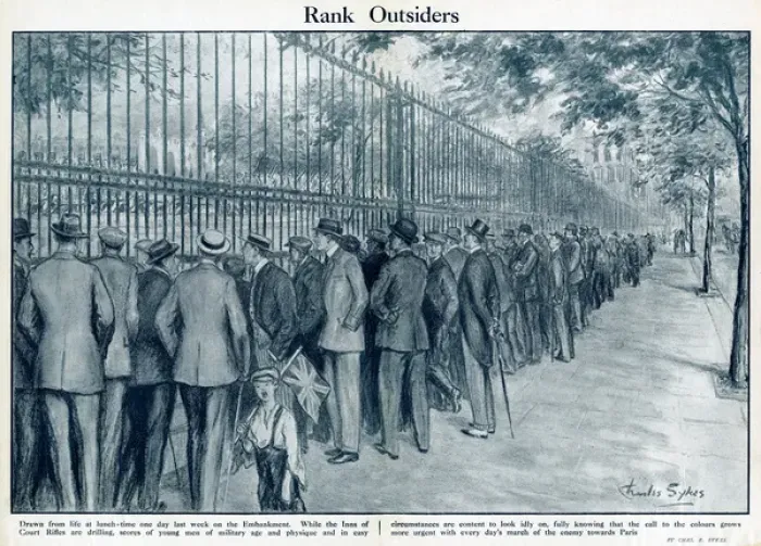 Framed Print : Lunchtime scene on the Embankment, London, WW1 Framed Print : Lunchtime scene on the Embankment, London, WW1
