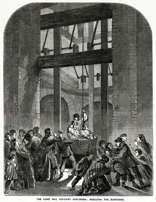 Framed Print : Lung Hill Colliery explosion - resuing the survivors 1857 Framed Print : Lung Hill Colliery explosion - resuing the survivors 1857