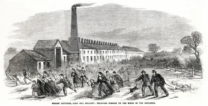 Framed Print : Lung Hill Colliery explosion - rushing to scene 1857 Framed Print : Lung Hill Colliery explosion - rushing to scene 1857