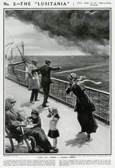 Framed Print : Lusitania - First sight of the approaching Torpedo 1915 Framed Print : Lusitania - First sight of the approaching Torpedo 1915
