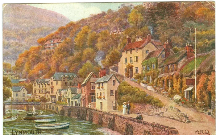 Framed Print : Lynmouth harbour side view with boats and bridge Framed Print : Lynmouth harbour side view with boats and bridge