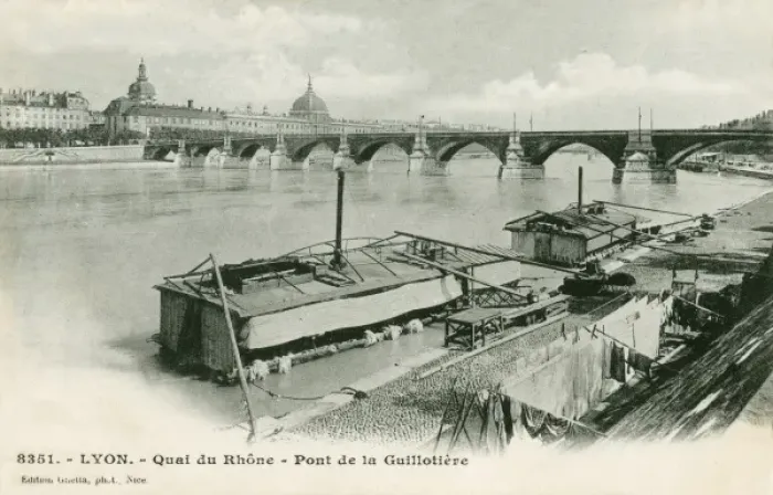 Framed Print : Lyon, France - Quay on the Rhone and the Guillotiere Bridge Framed Print : Lyon, France - Quay on the Rhone and the Guillotiere Bridge