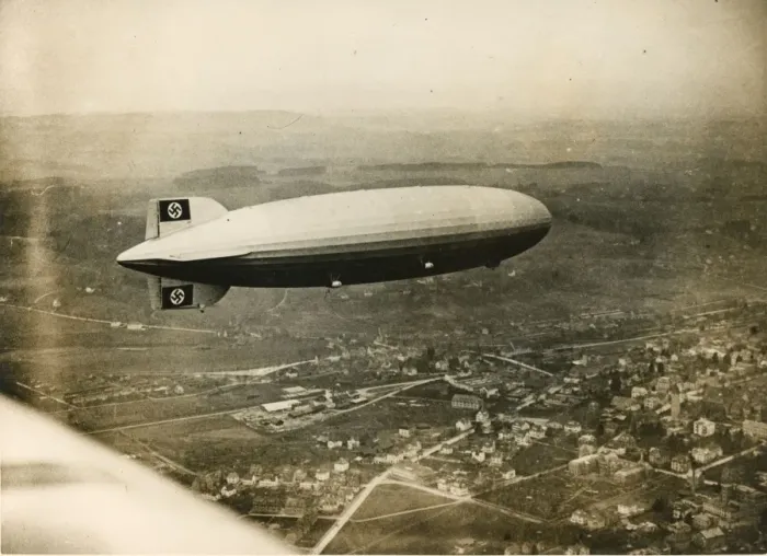 Framed Print : The LZ129 Hindenburg over Friedrichshafen during a test ? Framed Print : The LZ129 Hindenburg over Friedrichshafen during a test ?