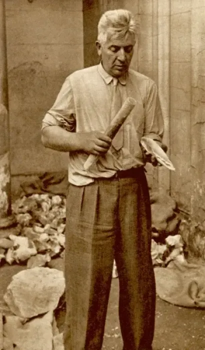 Framed Print : M. Leon Coutier finishing a hand-axe of Acheulean type Framed Print : M. Leon Coutier finishing a hand-axe of Acheulean type