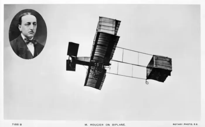 Framed Print : M. Rougier flying an early biplane Framed Print : M. Rougier flying an early biplane