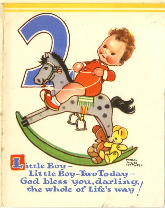 Framed Print : Mabel Lucie Attwell, birthday card, age 2 Framed Print : Mabel Lucie Attwell, birthday card, age 2