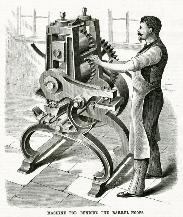 Framed Print : Machine for bending the barrel hoops 1875 Framed Print : Machine for bending the barrel hoops 1875
