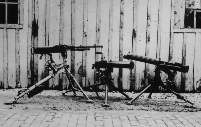 Framed Print : Three machine guns on display Framed Print : Three machine guns on display