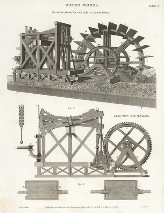 Framed Print : Machine for raising water at London Bridge, 19th century Framed Print : Machine for raising water at London Bridge, 19th century