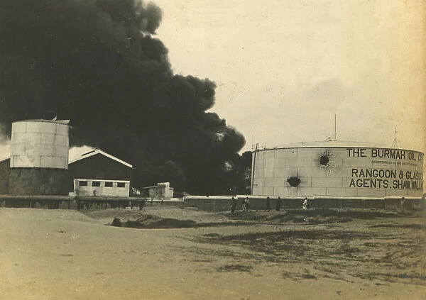 Madras fuel tanks on fire, WWI