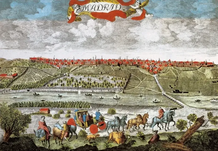 Framed Print : Madrid (18th c.). View of the city from the Bridge of Segovia. Etching Framed Print : Madrid (18th c.). View of the city from the Bridge of Segovia. Etching