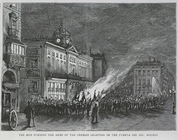 Framed Print : Madrid Mob burns Arms of German Legation Framed Print : Madrid Mob burns Arms of German Legation