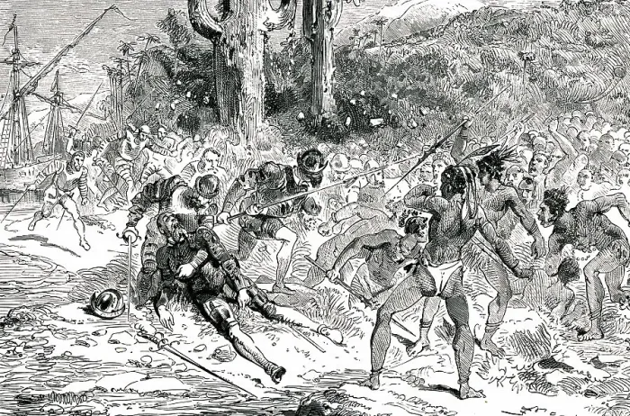 Framed Print : MAGELLAN. Fernao de Magalhaes dies at the hands of Philippine natives Framed Print : MAGELLAN. Fernao de Magalhaes dies at the hands of Philippine natives