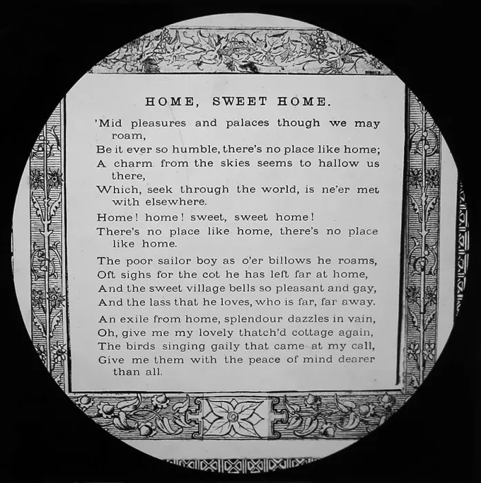 Framed Print : Magic lantern slide with the words of Home Sweet Home Framed Print : Magic lantern slide with the words of Home Sweet Home