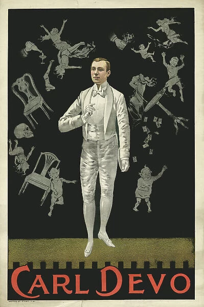 Magician Carl Devo. Undated colour illustrated poster for magician Carl Devo