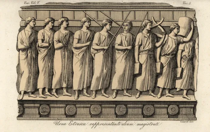 Framed Print : Magistrates from an ancient Etruscan urn Framed Print : Magistrates from an ancient Etruscan urn
