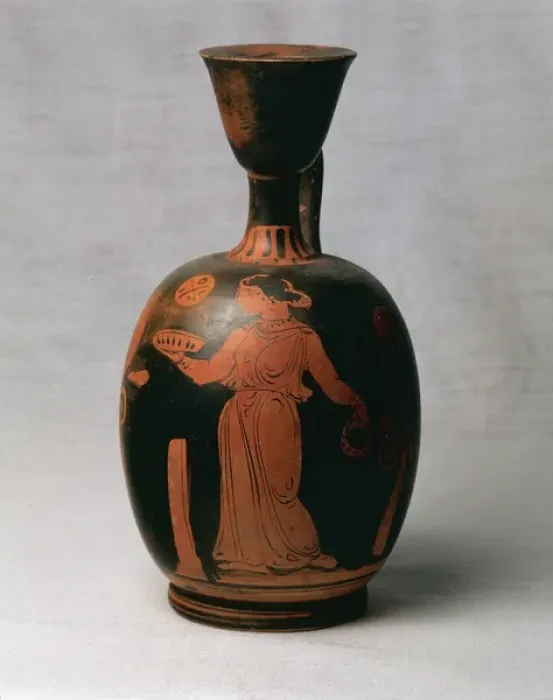 Framed Print : Magna Graecia. Red figure pottery. Lekythus. Decoration. Wom Framed Print : Magna Graecia. Red figure pottery. Lekythus. Decoration. Wom