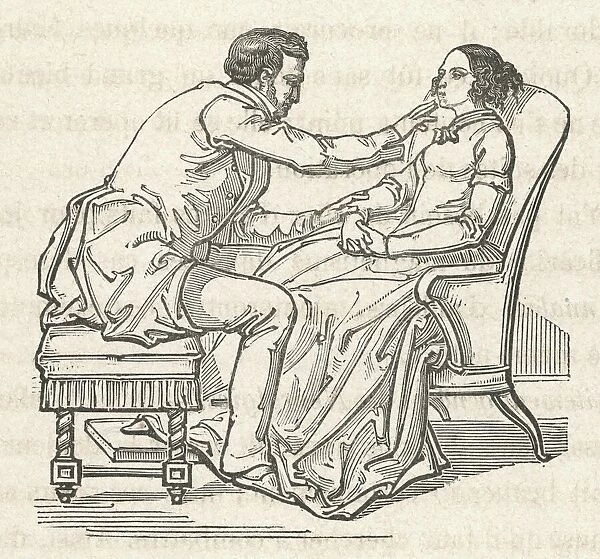 Magnetism cure. a magnetiseur cures his patient of a nervous ailment