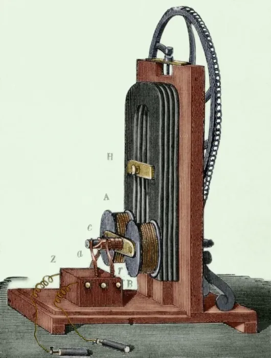 Framed Print : Magnetoelectric Machine by E. M. Clarke. 19th century. Color Framed Print : Magnetoelectric Machine by E. M. Clarke. 19th century. Color