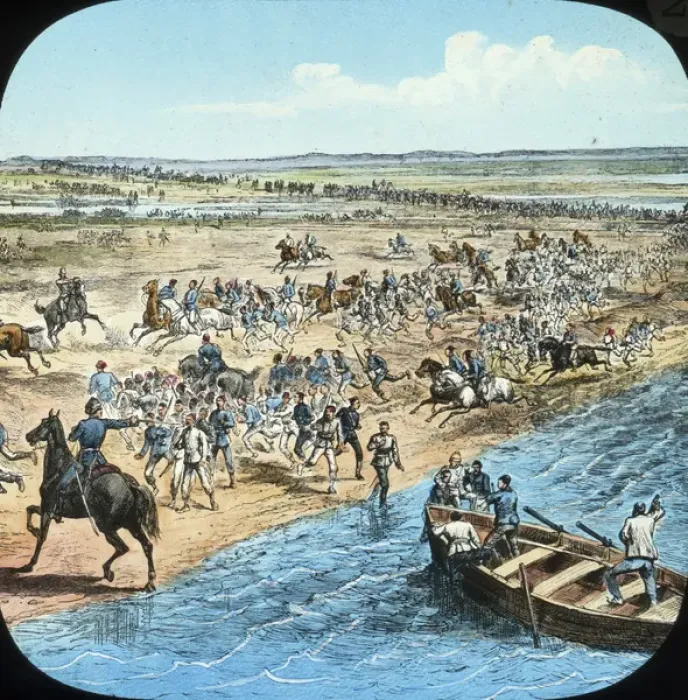 Framed Print : Mahdist War - Sudan Campaign - Stampede to the boats Framed Print : Mahdist War - Sudan Campaign - Stampede to the boats