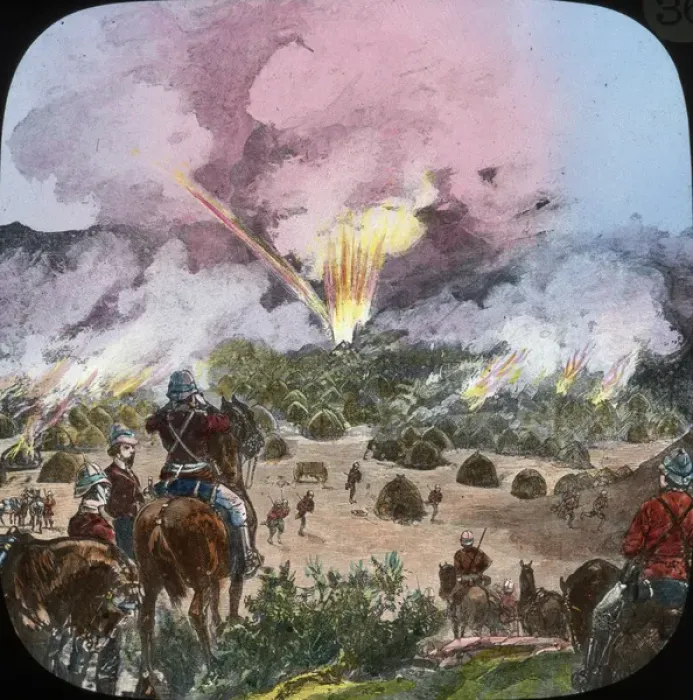 Framed Print : Mahdist War - Sudan Campaign - Tamasi burning Framed Print : Mahdist War - Sudan Campaign - Tamasi burning