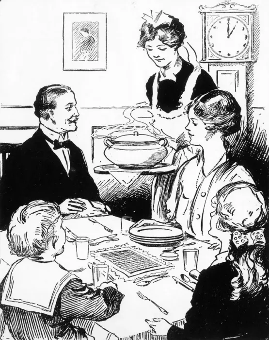 Framed Print : MAID BRINGS IN DINNER Framed Print : MAID BRINGS IN DINNER