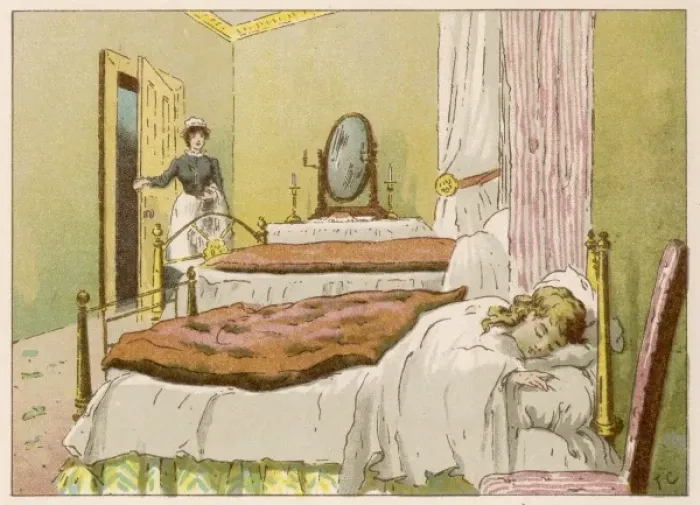 Framed Print : Maid sees little girl asleep Framed Print : Maid sees little girl asleep